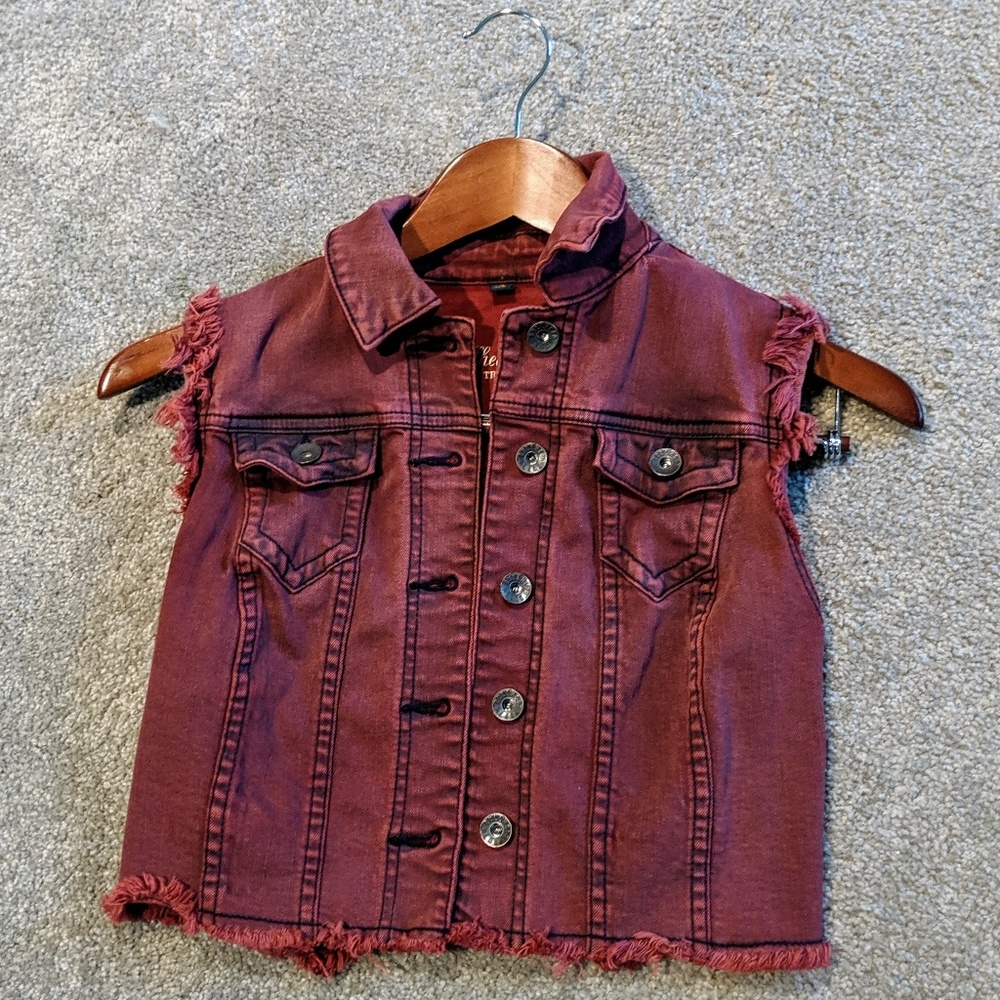 Burgundy or Maroon Dusty Denim Cropped Jacket